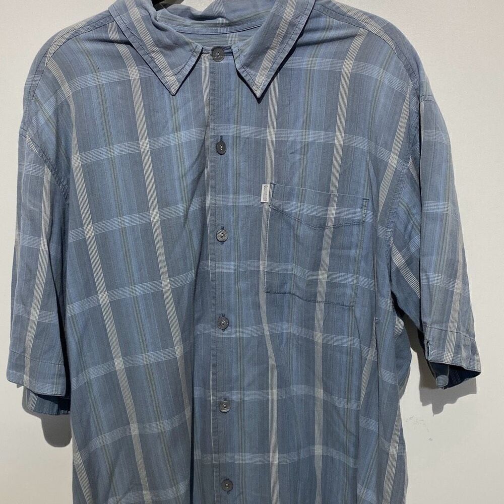 Quiksilver Mens Blue Plaid Short Sleeve Button Down Cotton Shirt Size M‎ Q109812